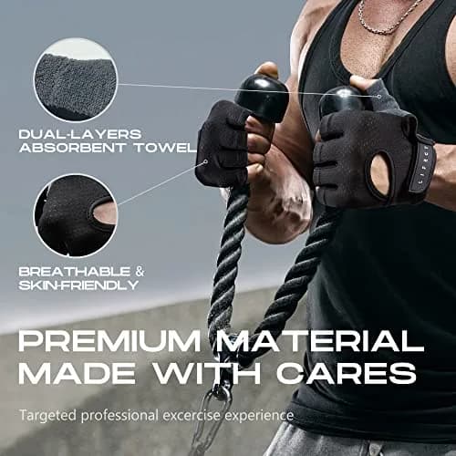 LIFECT Essential Breathable Workout Gloves, Knuckle Weight Lifting Fingerless Gym Exercise Gloves with Curved Open Back, for Powerlifting, Crossfit, Women and Men (Black, X-Large) thumbnail 4
