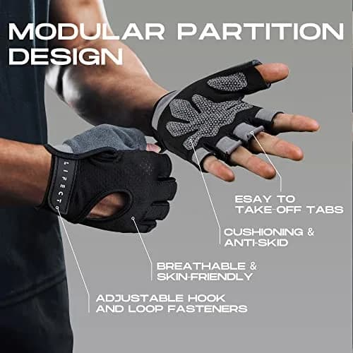 LIFECT Essential Breathable Workout Gloves, Knuckle Weight Lifting Fingerless Gym Exercise Gloves with Curved Open Back, for Powerlifting, Crossfit, Women and Men (Black, X-Large) thumbnail 8