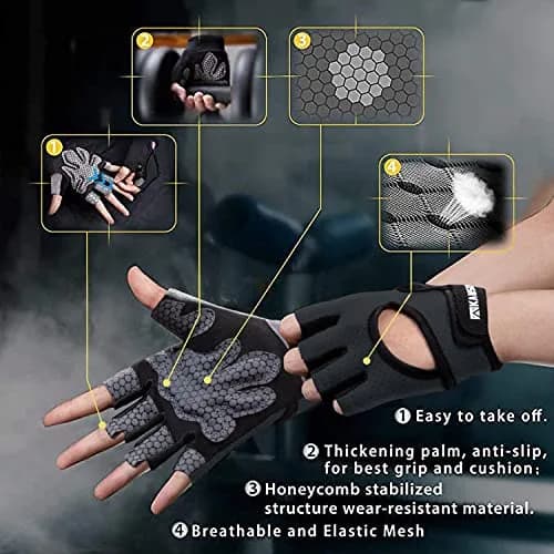 LIFECT Essential Breathable Workout Gloves, Knuckle Weight Lifting Fingerless Gym Exercise Gloves with Curved Open Back, for Powerlifting, Crossfit, Women and Men (Black, X-Large) thumbnail 2