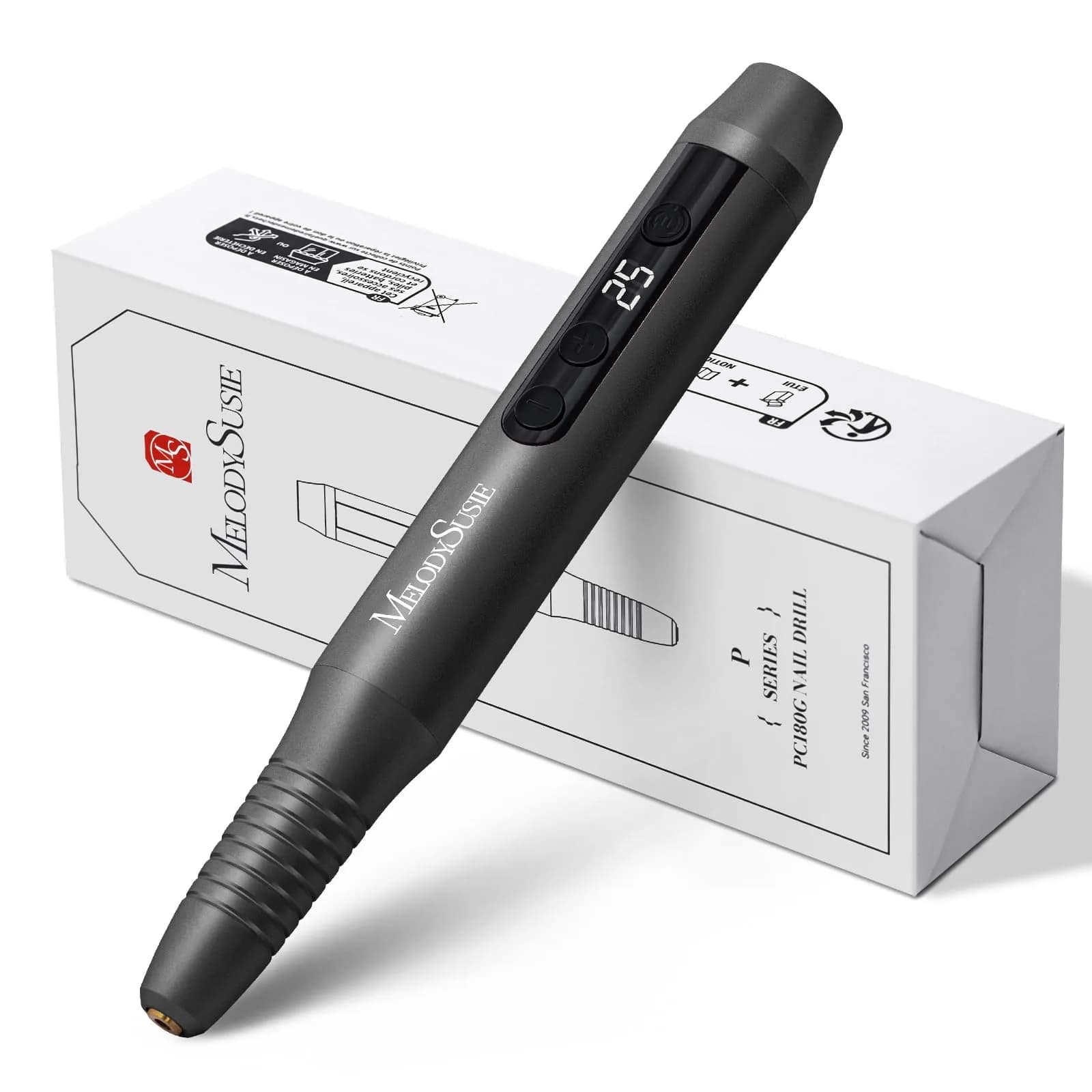 MelodySusie Pen-Shaped Portable Cordless Nail Drill 25000RPM | Rechargeable Electric File with LED Display for Nail Art & Acrylic Gel Removal