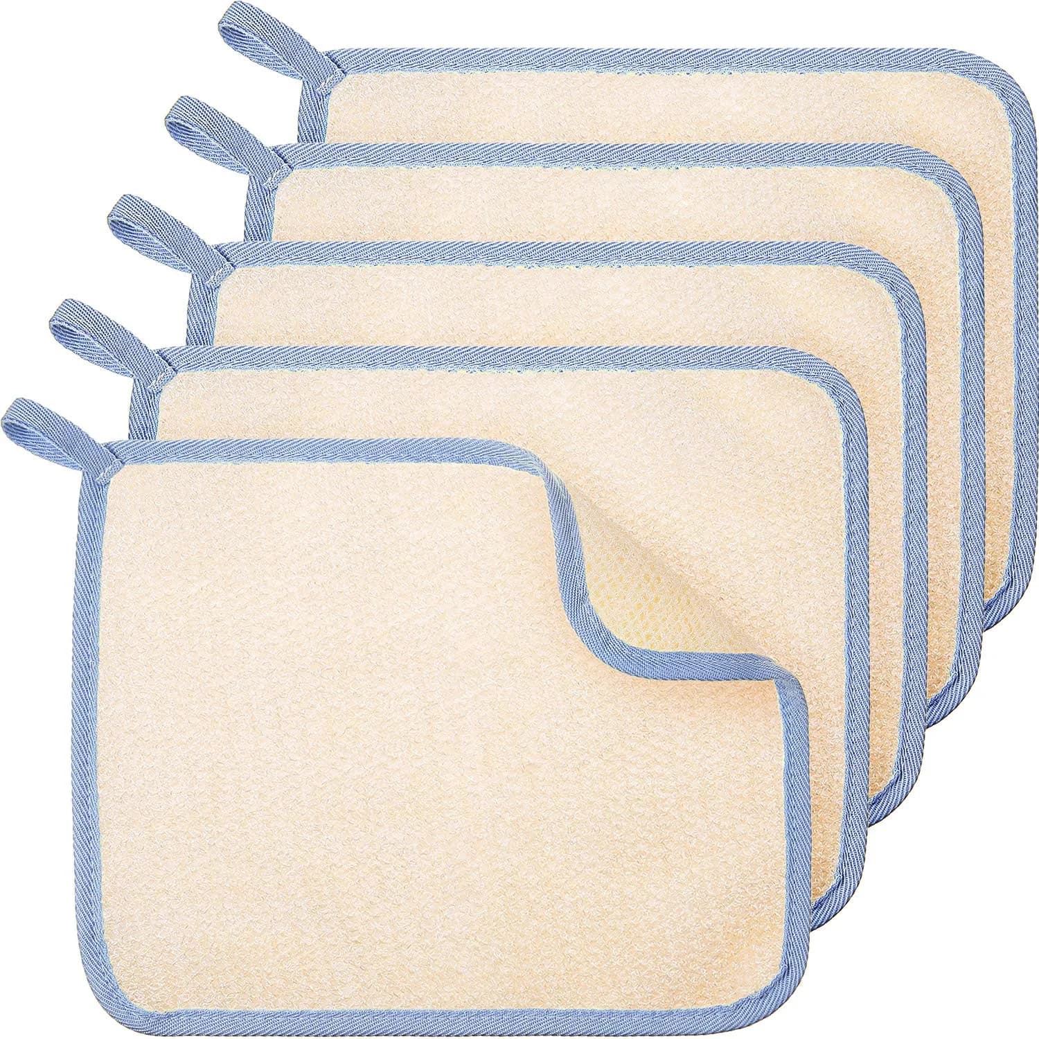 Tatuo 5 Pcs Exfoliating Washcloth Set with Blue Edge | Dual-Sided Scrub & Soft Texture for Face & Body - main product image