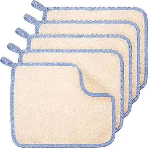 Tatuo 5 Pcs Exfoliating Washcloth Set with Blue Edge | Dual-Sided Scrub & Soft Texture for Face & Body thumbnail 1