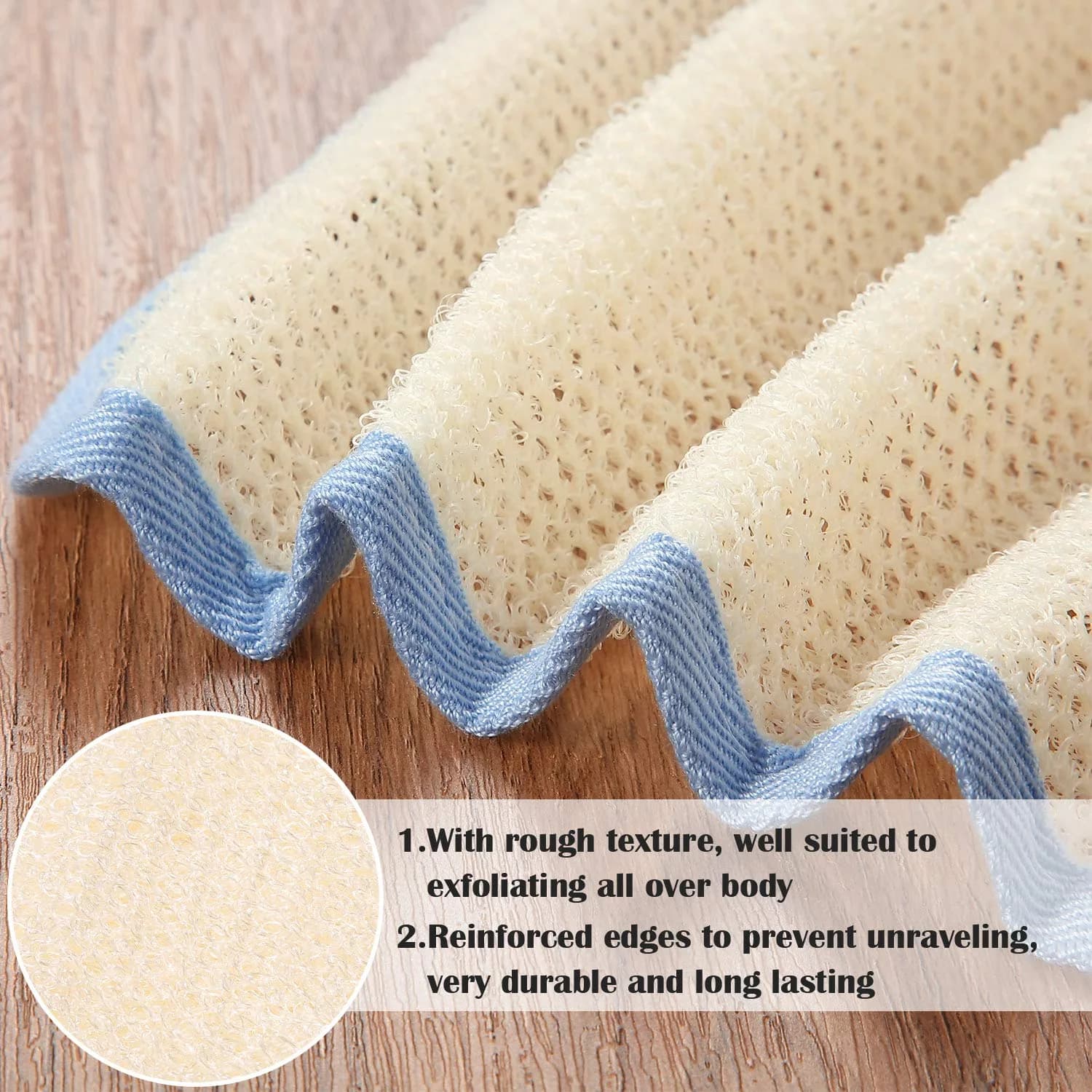 Tatuo 5 Pcs Exfoliating Washcloth Set with Blue Edge | Dual-Sided Scrub & Soft Texture for Face & Body - view 3