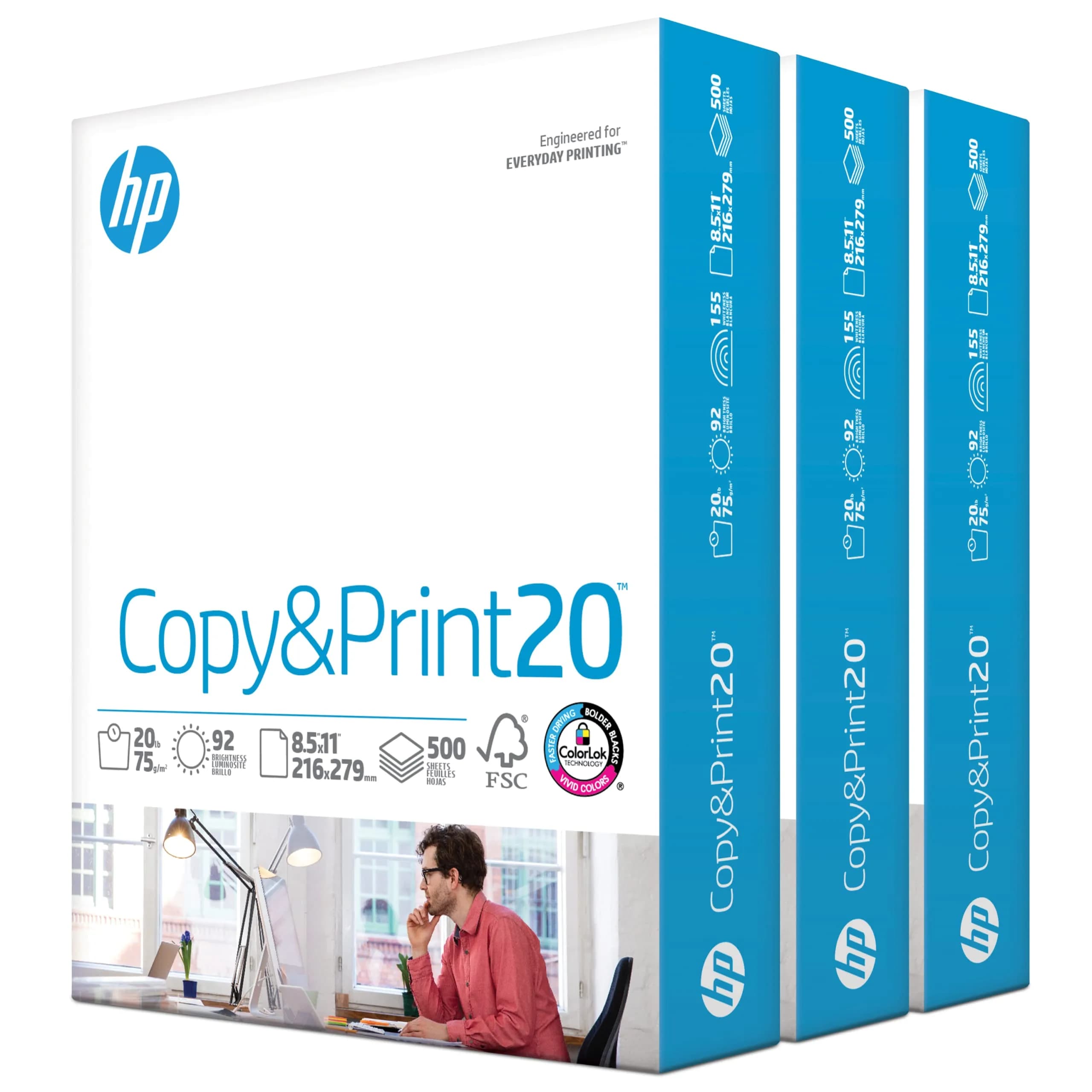 HP Papers Copy&Print20 Printer Paper 8.5 x 11 Inch, 20 lb, 1500 Sheets | FSC Certified, 92 Bright White - main product image