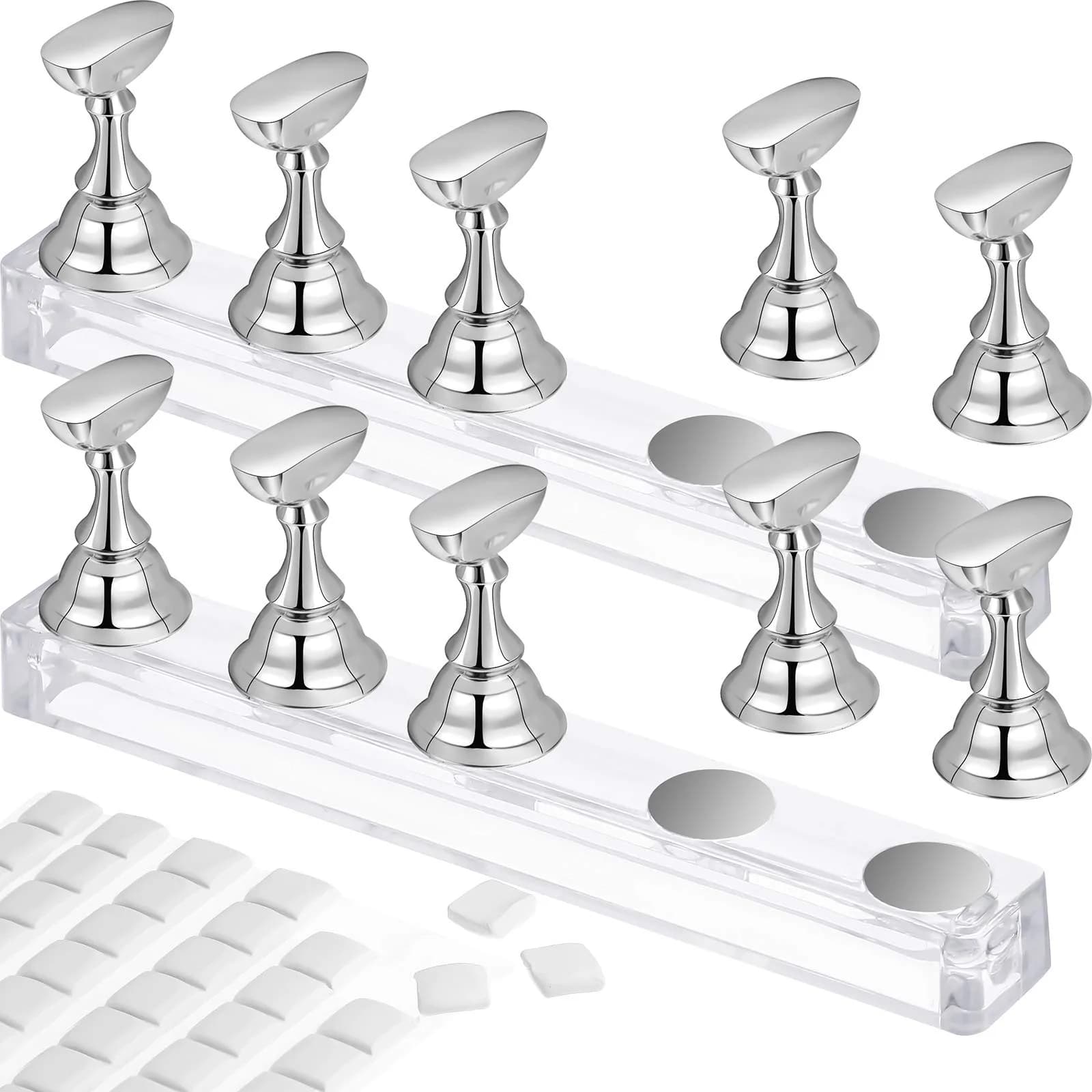 Blulu Magnetic Nail Art Practice Stands Set with 96 Adhesive Putty | 2 Sets Silver - main product image
