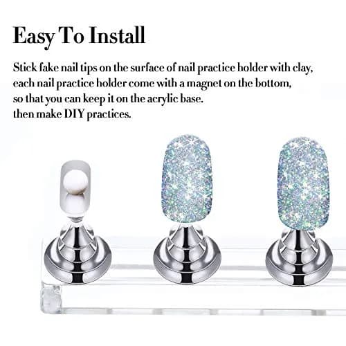 Blulu Magnetic Nail Art Practice Stands Set with 96 Adhesive Putty | 2 Sets Silver thumbnail 5