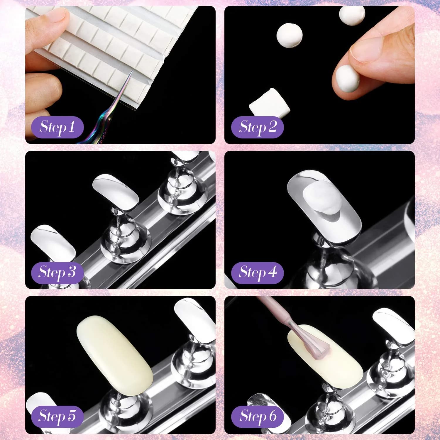 Blulu Magnetic Nail Art Practice Stands Set with 96 Adhesive Putty | 2 Sets Silver - view 6
