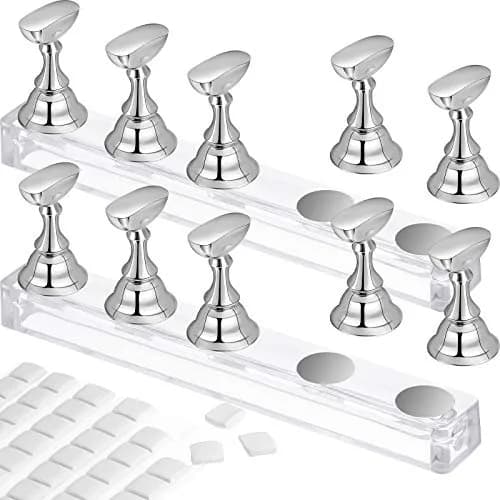 Blulu Magnetic Nail Art Practice Stands Set with 96 Adhesive Putty | 2 Sets Silver thumbnail 1