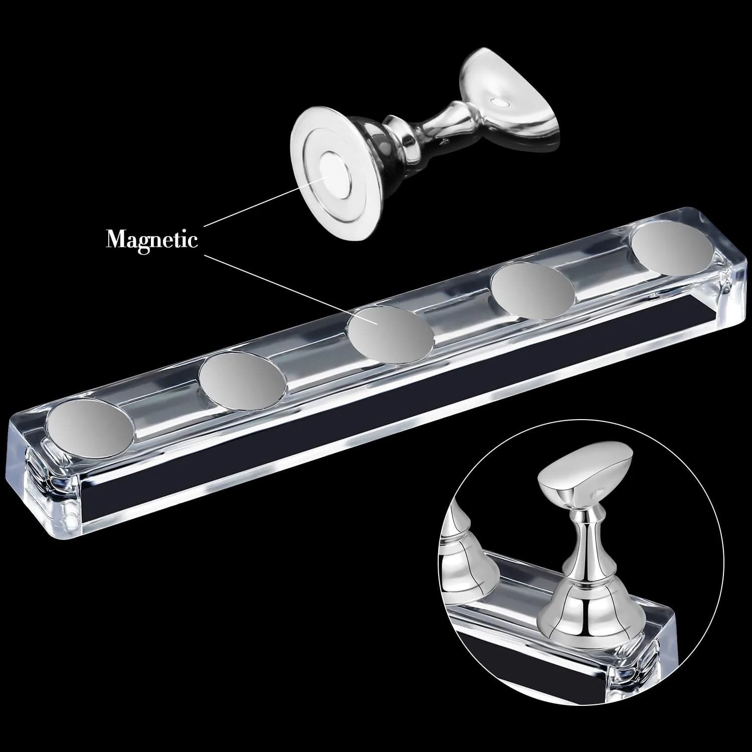 Blulu Magnetic Nail Art Practice Stands Set with 96 Adhesive Putty | 2 Sets Silver - view 2