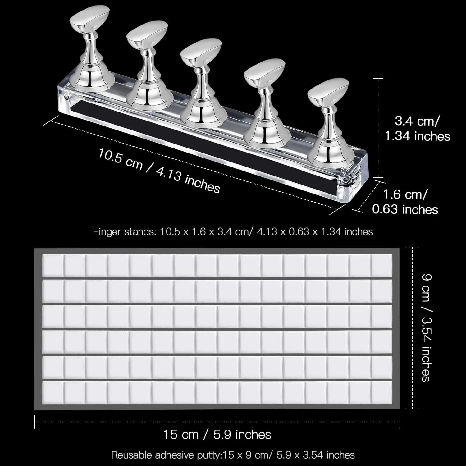 Blulu Magnetic Nail Art Practice Stands Set with 96 Adhesive Putty | 2 Sets Silver - view 4