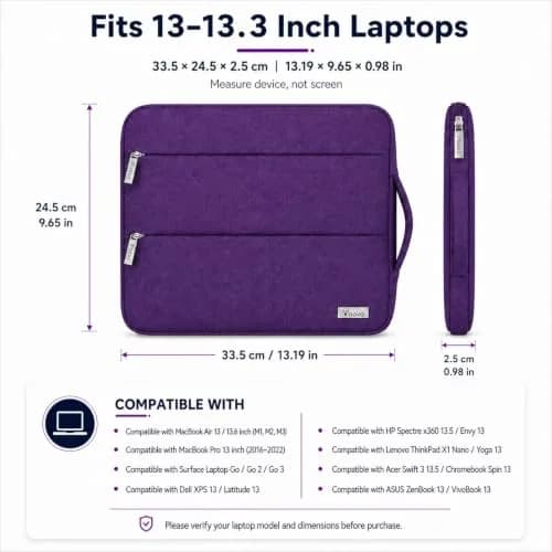 Voova 13.3-13 Inch Laptop Sleeve | Water-Resistant, Slim & Stylish Purple thumbnail 2