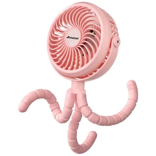 AMACOOL Battery Operated Stroller Fan 2600mAh Pink | Portable Clip On Fan Rechargeable thumbnail 1