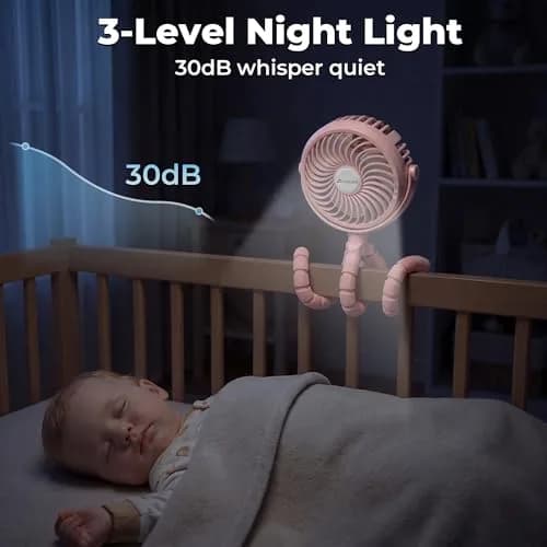 AMACOOL Battery Operated Stroller Fan 2600mAh Pink | Portable Clip On Fan Rechargeable thumbnail 6