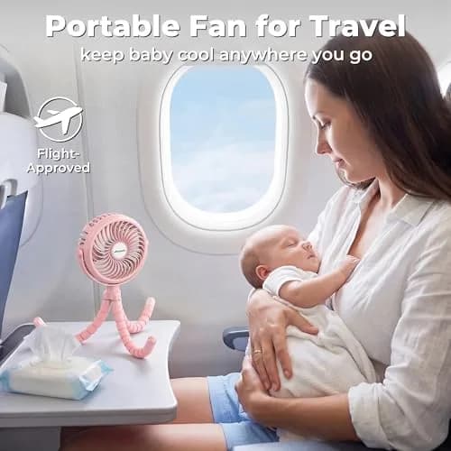 AMACOOL Battery Operated Stroller Fan 2600mAh Pink | Portable Clip On Fan Rechargeable thumbnail 7