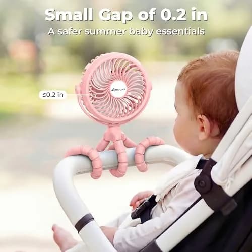 AMACOOL Battery Operated Stroller Fan 2600mAh Pink | Portable Clip On Fan Rechargeable thumbnail 2