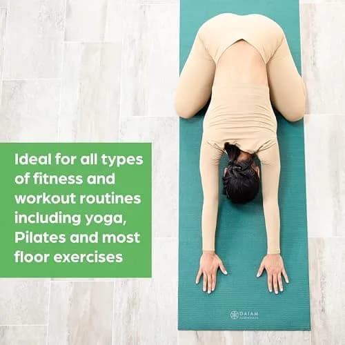 Gaiam Essentials Yoga Mat 6mm Non-Slip with Carrying Sling Teal | Extra Thick 6mm Non-Slip Textured Grip Surface Easy-Carry Sling Included Yoga Pilates & Floor Workouts 173cm x 61cm thumbnail 5