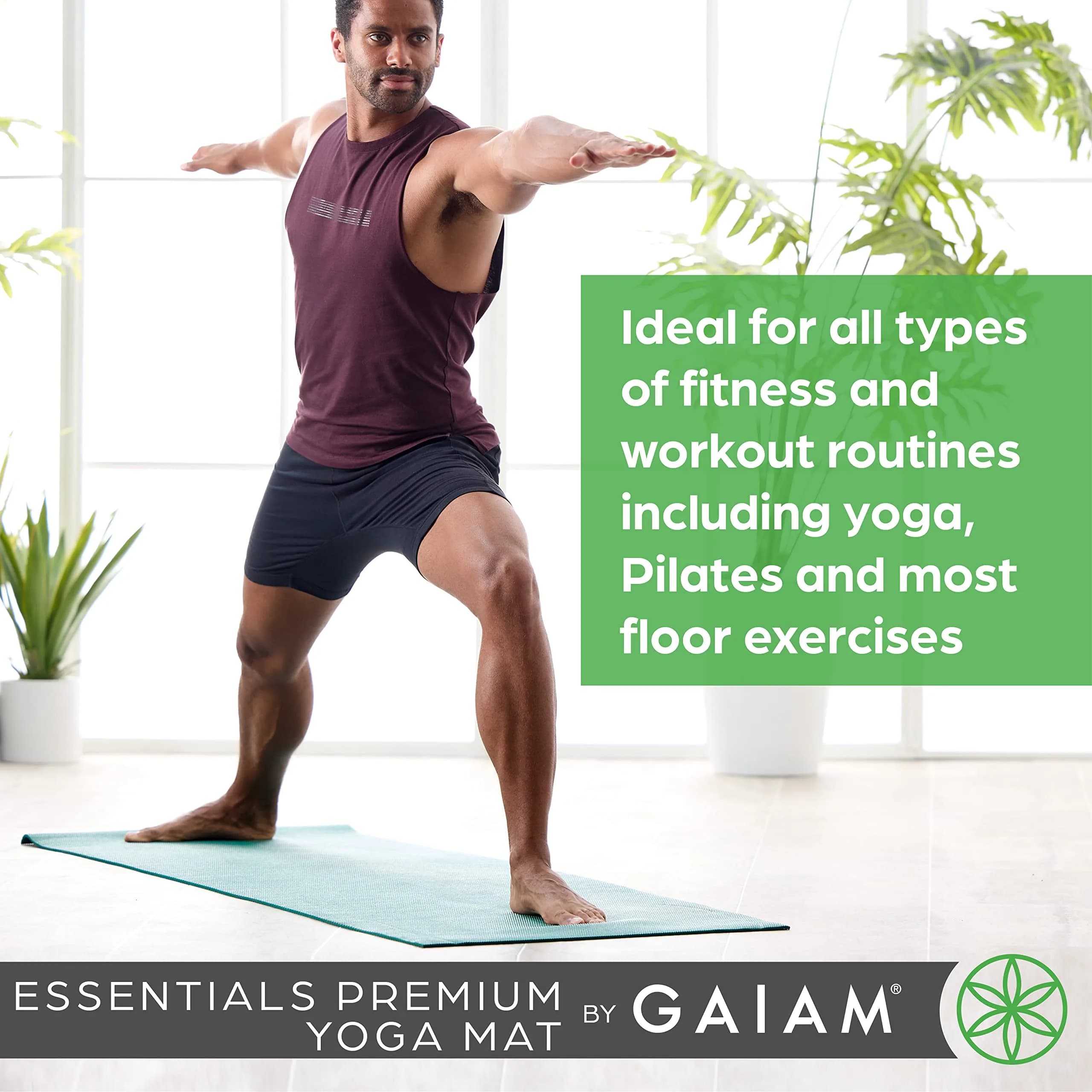 Gaiam Essentials Yoga Mat 6mm Non-Slip with Carrying Sling Teal | Extra Thick 6mm Non-Slip Textured Grip Surface Easy-Carry Sling Included Yoga Pilates & Floor Workouts 173cm x 61cm - view 6