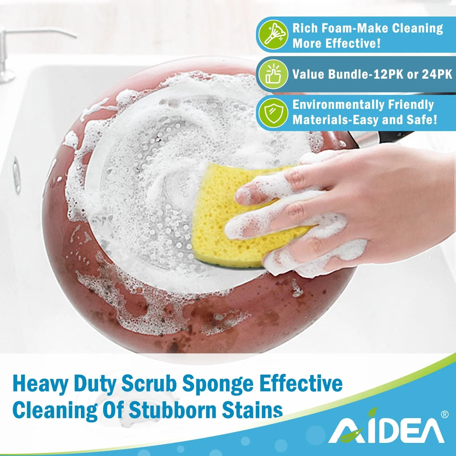 AIDEA Natural Cellulose Scrub Sponges - Green, 12 Count | Gentle, Scratch-Free Cleaning - view 5