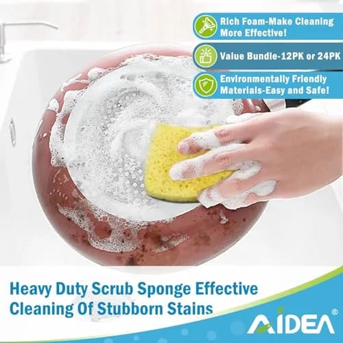 AIDEA Heavy Duty Cleaning Sponges (12 Count, Green) | Natural Biodegradable Scrubbing Power thumbnail 5