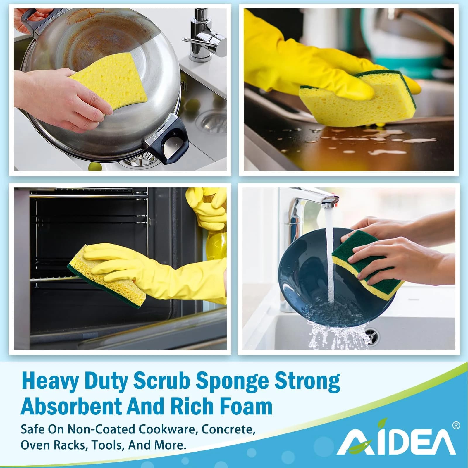 AIDEA Natural Cellulose Scrub Sponges - Green, 12 Count | Gentle, Scratch-Free Cleaning - view 6