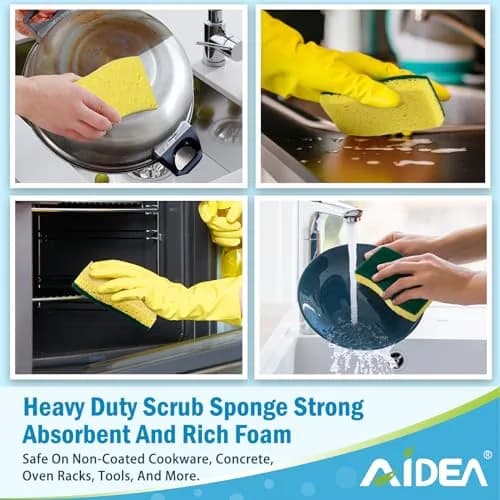 AIDEA Heavy Duty Cleaning Sponges (12 Count, Green) | Natural Biodegradable Scrubbing Power thumbnail 6