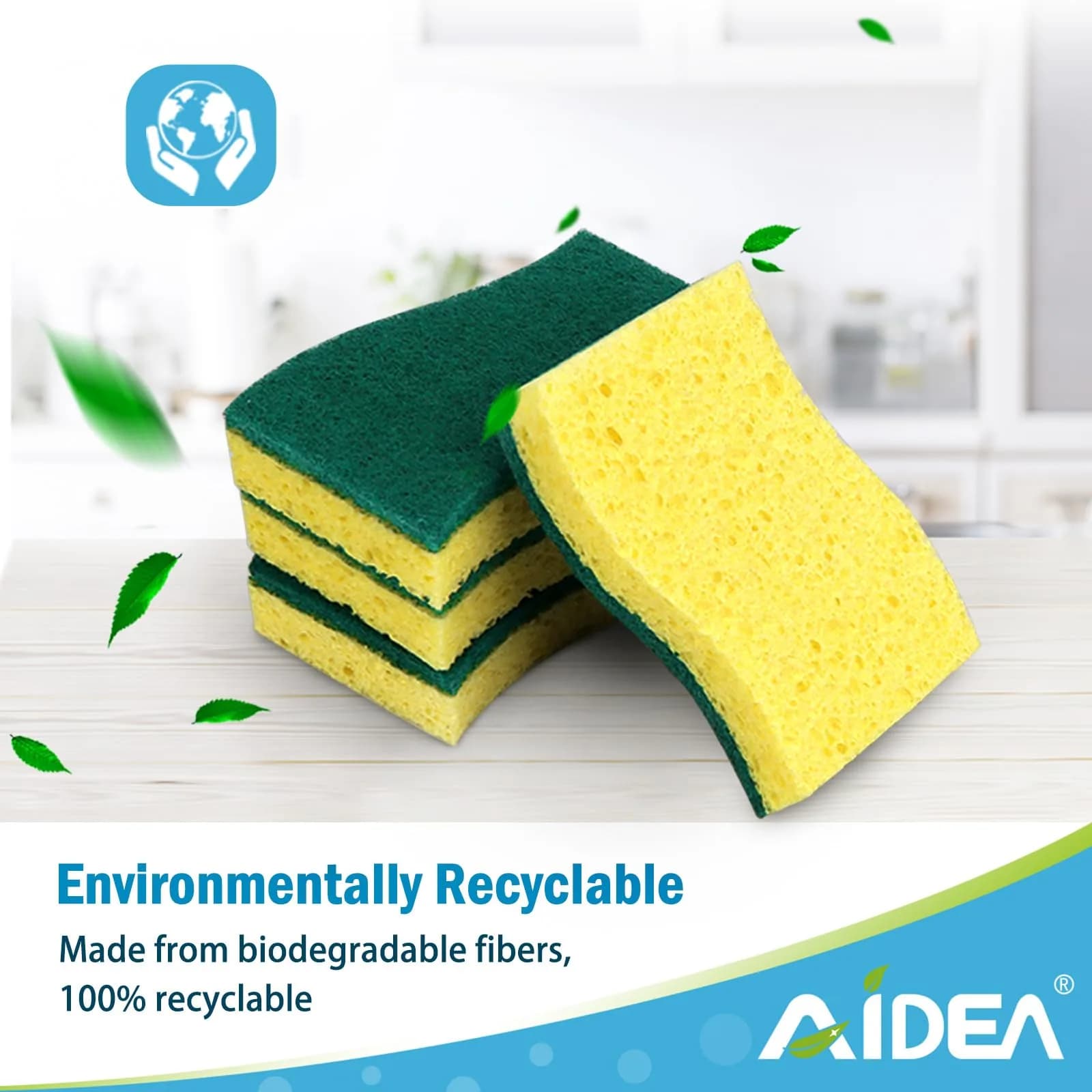 AIDEA Natural Cellulose Scrub Sponges - Green, 12 Count | Gentle, Scratch-Free Cleaning - view 7