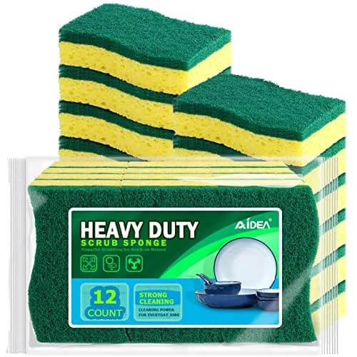 AIDEA Heavy Duty Cleaning Sponges (12 Count, Green) | Natural Biodegradable Scrubbing Power thumbnail 1
