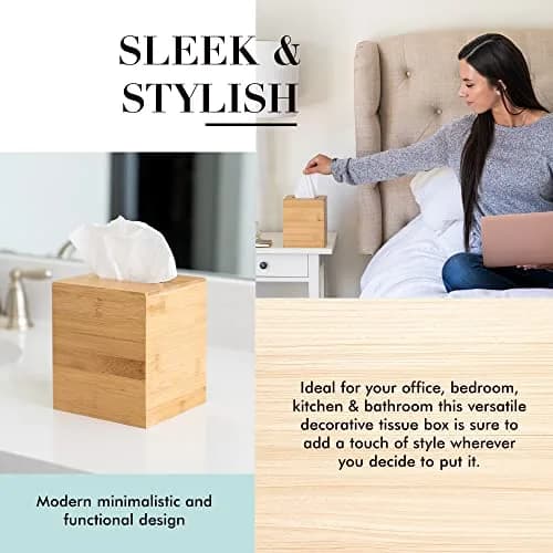 JUSK Design Tissue Box Holder - Modern, Minimalist, Durable Wooden Bamboo Square | Easy Refill thumbnail 3