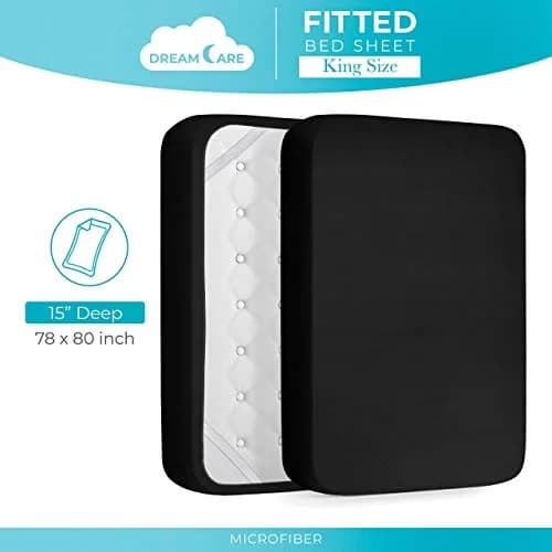 DREAMCARE King Fitted Sheet Only - Extra Deep Pocket Microfiber Bed Sheet in Black thumbnail 4