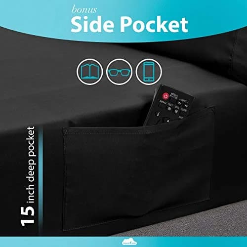 DREAMCARE King Fitted Sheet Only - Extra Deep Pocket Microfiber Bed Sheet in Black thumbnail 3