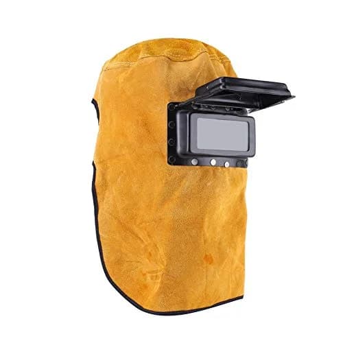 Ejoyous Yellow Leather Welding Hood Welder Mask with Flip-Open Lens | 32.5cm Height thumbnail 1