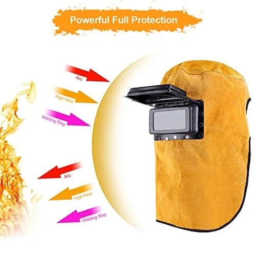 Ejoyous Yellow Leather Welding Hood Welder Mask with Flip-Open Lens | 32.5cm Height thumbnail 5