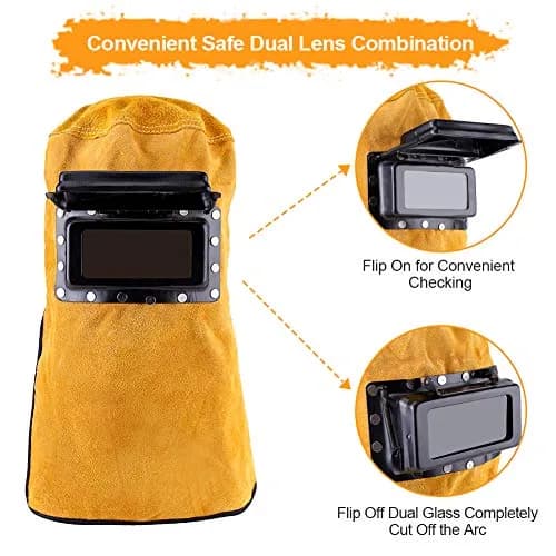 Ejoyous Yellow Leather Welding Hood Welder Mask with Flip-Open Lens | 32.5cm Height thumbnail 6