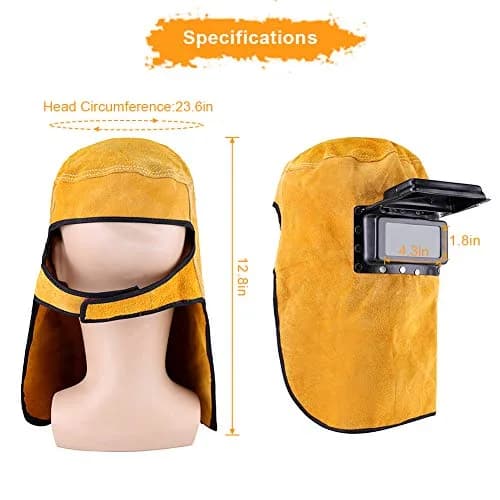Ejoyous Yellow Leather Welding Hood Welder Mask with Flip-Open Lens | 32.5cm Height thumbnail 7