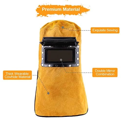 Ejoyous Yellow Leather Welding Hood Welder Mask with Flip-Open Lens | 32.5cm Height thumbnail 3