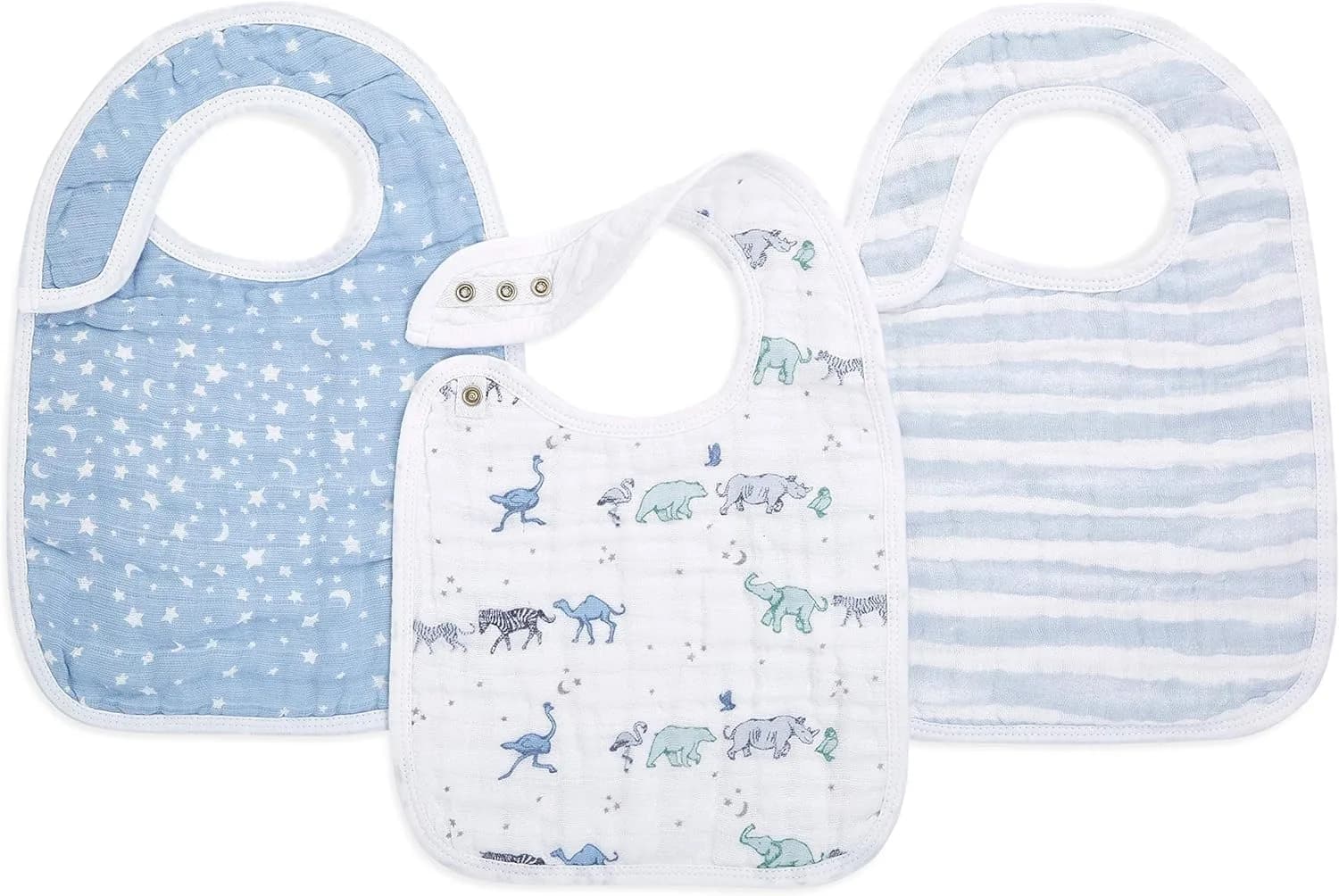 aden + anais Snap Baby Bib, 3 Pack, 23cm x 32.5cm (9" x 13") | 3-Layer Cotton Muslin for Infants - main product image
