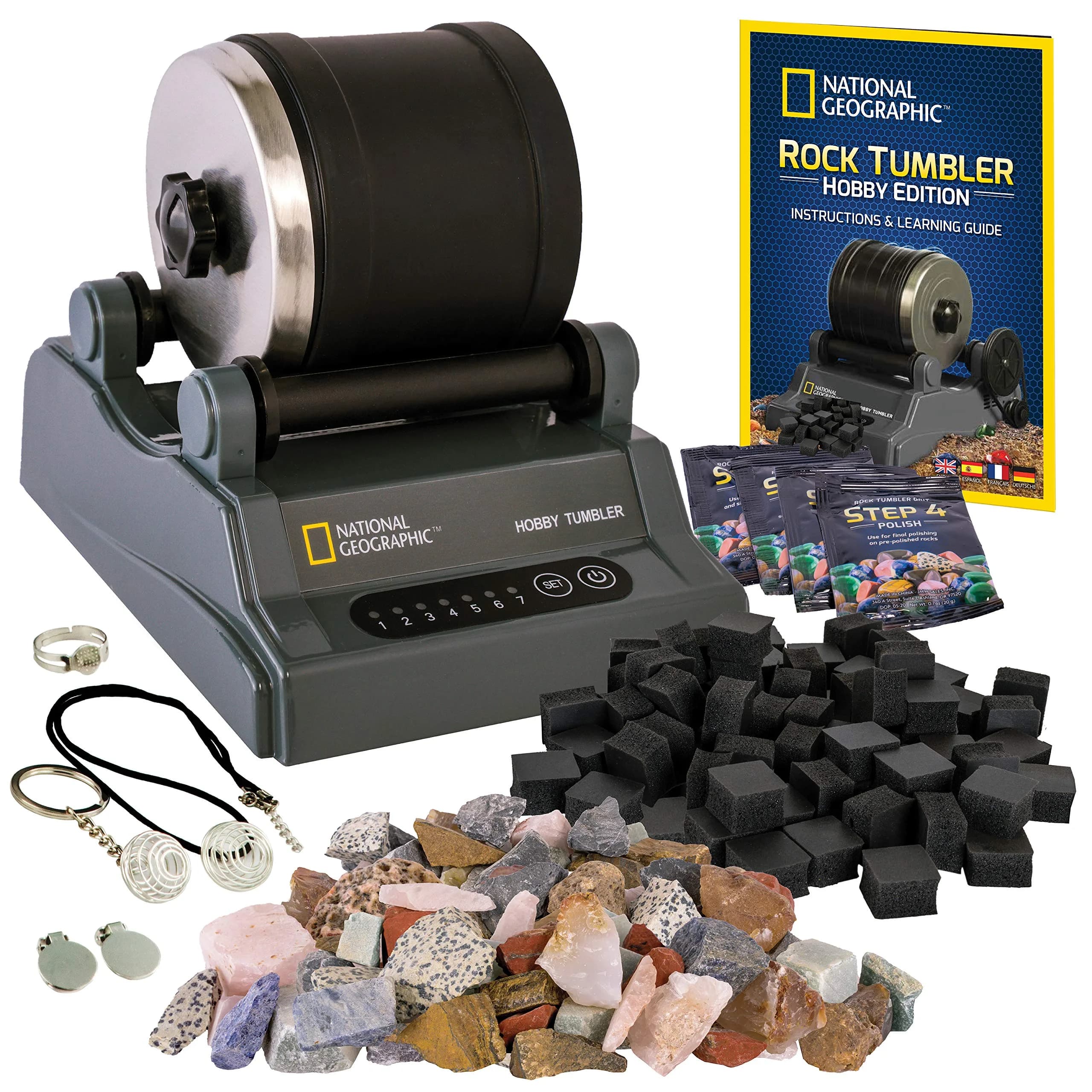 Blue Marble Hobby Rock Tumbler Kit for Kids & Beginners | Gemstone Polisher with GemFoam, 1/2 lb Rocks, All-in-One Science Kit — Hobby Kit with GemFoam