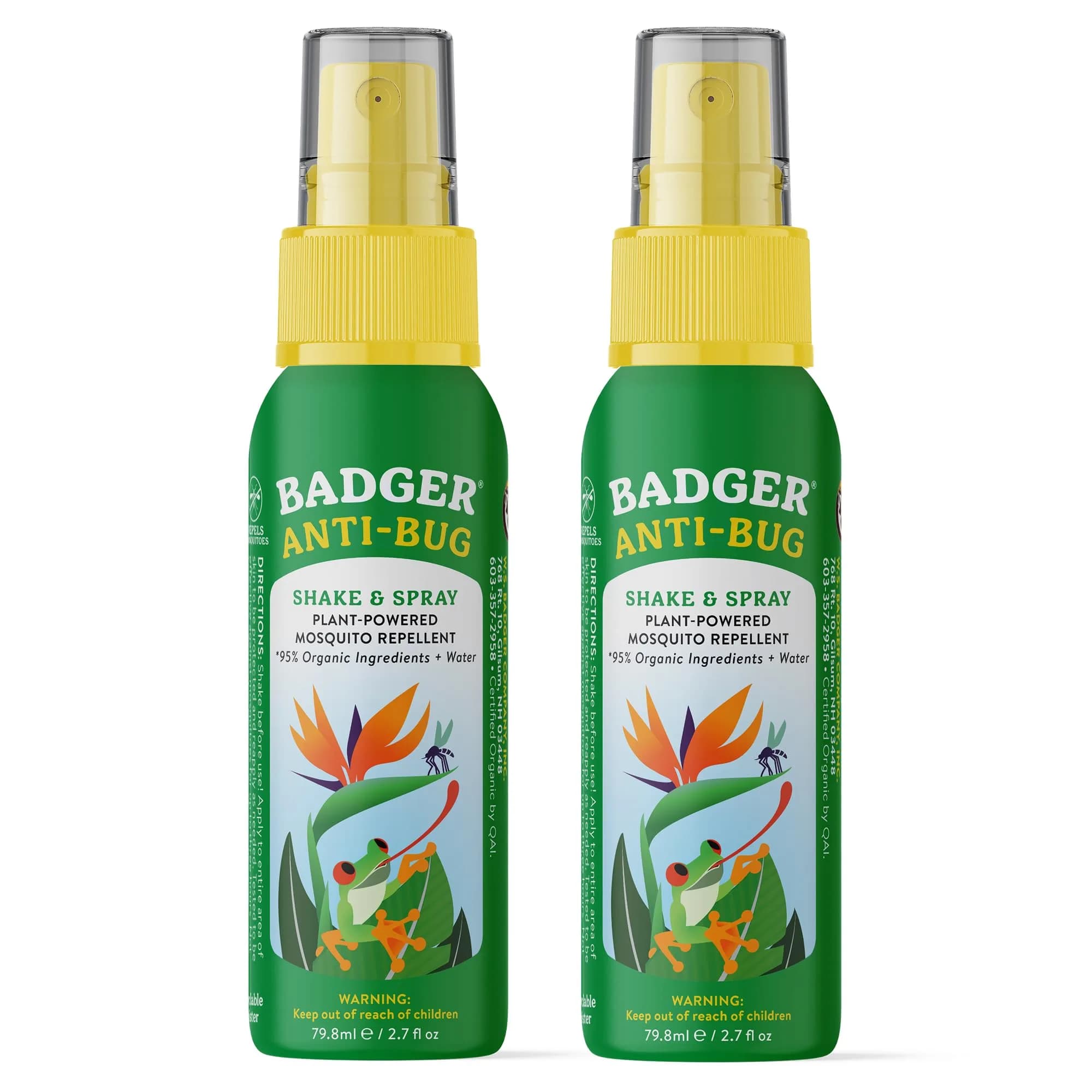 Badger Bug Spray, 3-Hour DEET-Free Mosquito Repellent, Family Friendly, Citronella & Organic Essential Oils, Natural & Vegan Insect Repellent Spray for Travel, 156 ml (5.4 fl oz) 2-Pack | EPA Exempt, 3-Hour Protection - main product image