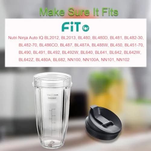 WWjiuyue 24oz Blender Cups with Sip & Seal Lids, 2-Pack | Compatible with Ninja Auto IQ Series BL480 BL481 BL482 BL490 BL640 BL680 BL450 thumbnail 5