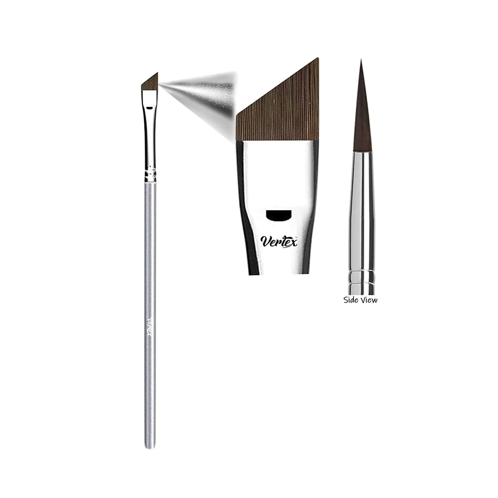 Vertex Angled Eyeliner Brush Slanted for Clean Lines | Precision Winged Liner for Gel & Liquid Liner — Silver