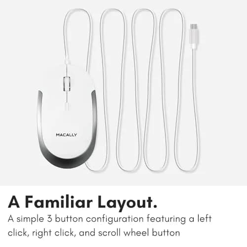 Macally Wired USB C Mouse for Mac & Windows - 3 Button & Scroll Wheel | Ambidextrous Design, DPI Switch 800/1200/1600/2400 thumbnail 6