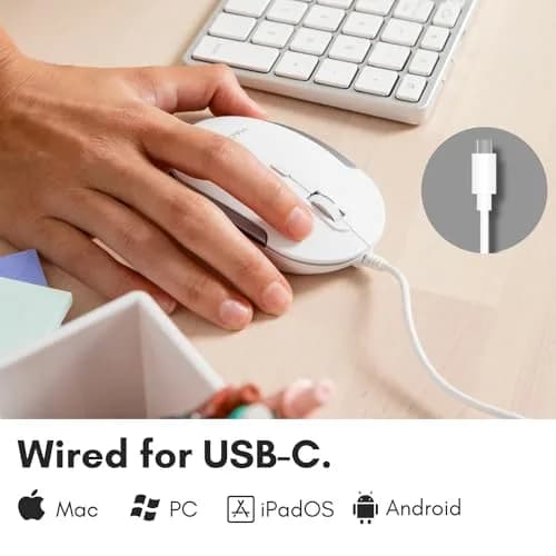 Macally Wired USB C Mouse for Mac & Windows - 3 Button & Scroll Wheel | Ambidextrous Design, DPI Switch 800/1200/1600/2400 thumbnail 2
