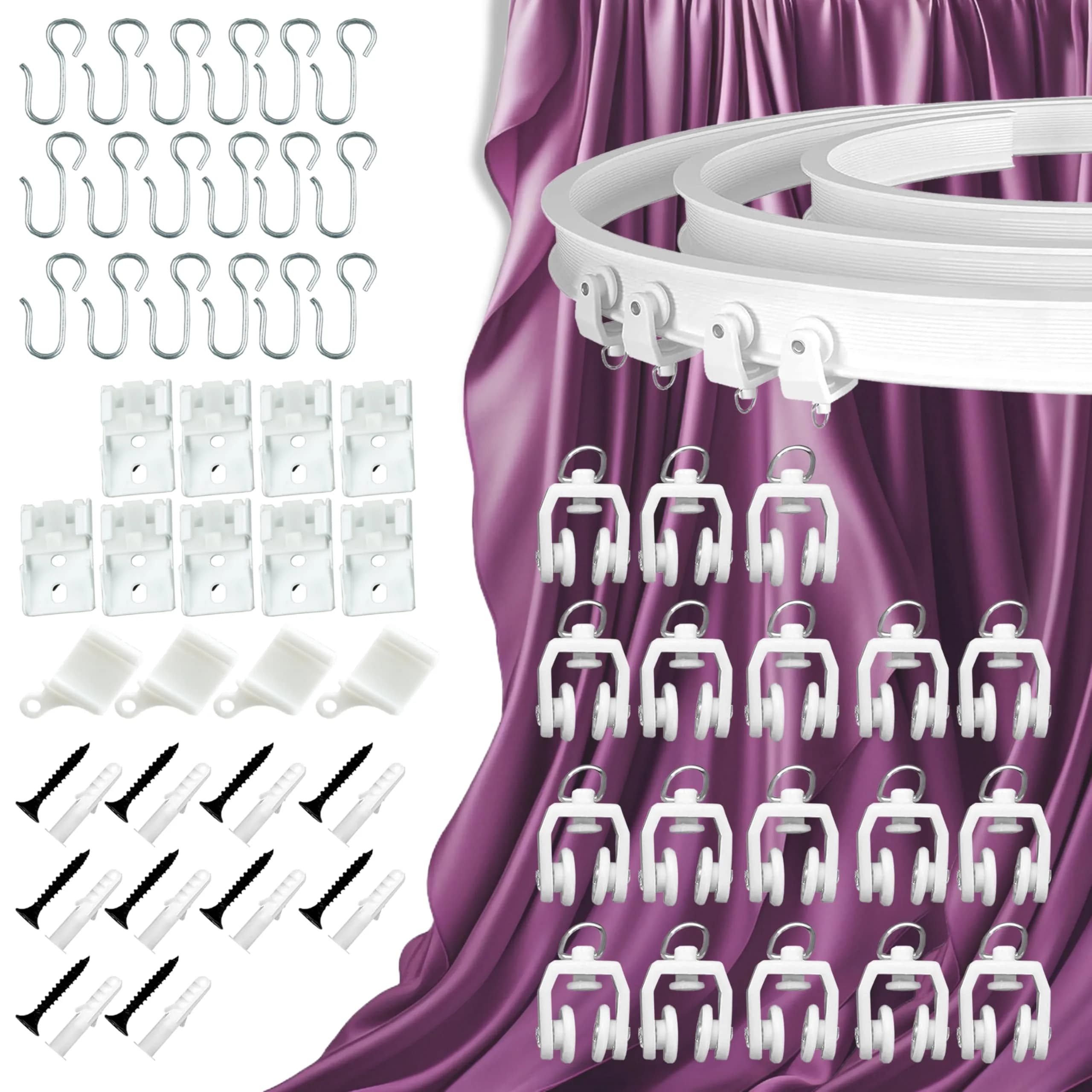 UrbanRed Flexible Bendable Ceiling Curtain Track 0.9 m (2.9 ft) | Mount for Room Divider, RV Ceiling Track, White — White