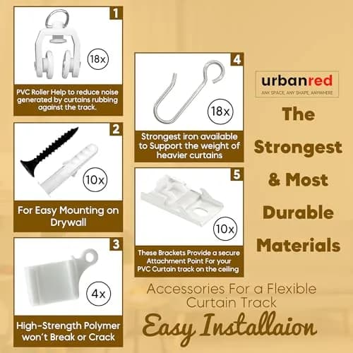 UrbanRed Flexible Ceiling Curtain Track Kit, Curved Room Divider Rail, 25 cm (10 inches) | Easy Install Room Divider thumbnail 2