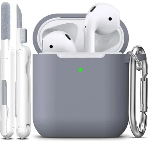 R-fun Dark Gray Silicone Case for AirPods 1st & 2nd Gen | Protective Cover with Carabiner & Cleaner Kit thumbnail 1