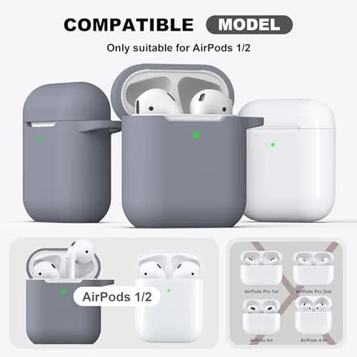 R-fun Dark Gray Silicone Case for AirPods 1st & 2nd Gen | Protective Cover with Carabiner & Cleaner Kit thumbnail 3