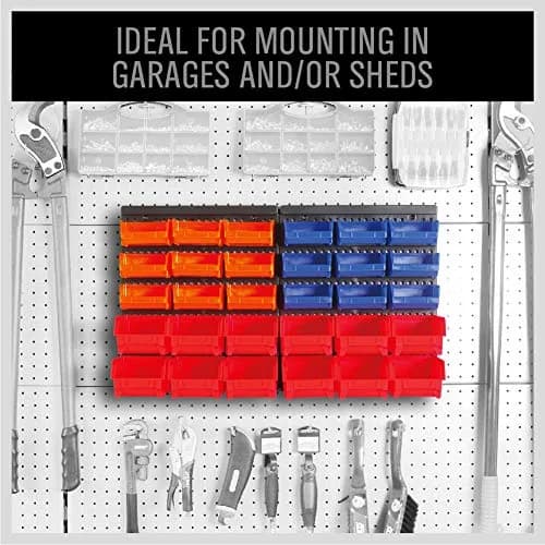SEDY 30-Bin Wall-Mounted Storage Rack System with Peg Boards, 64cm x 38cm x 18.5cm | Organize Tools, Hardware, and Small Parts thumbnail 4