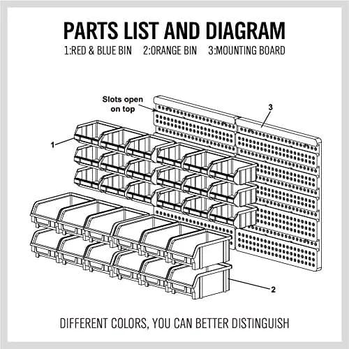 SEDY 30-Bin Wall-Mounted Storage Rack System with Peg Boards, 64cm x 38cm x 18.5cm | Organize Tools, Hardware, and Small Parts thumbnail 8