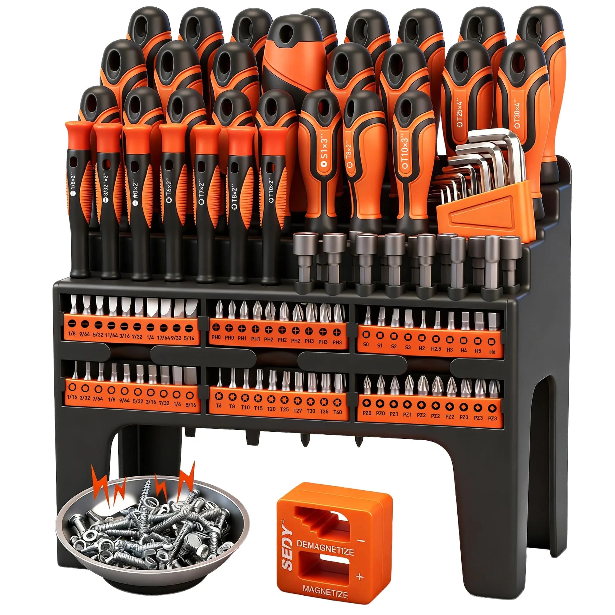 SEDY 124-Piece Magnetic Screwdriver Set with Plastic Racking | Versatile DIY Tools for Men — 124 Pcs Master - Storage Rack