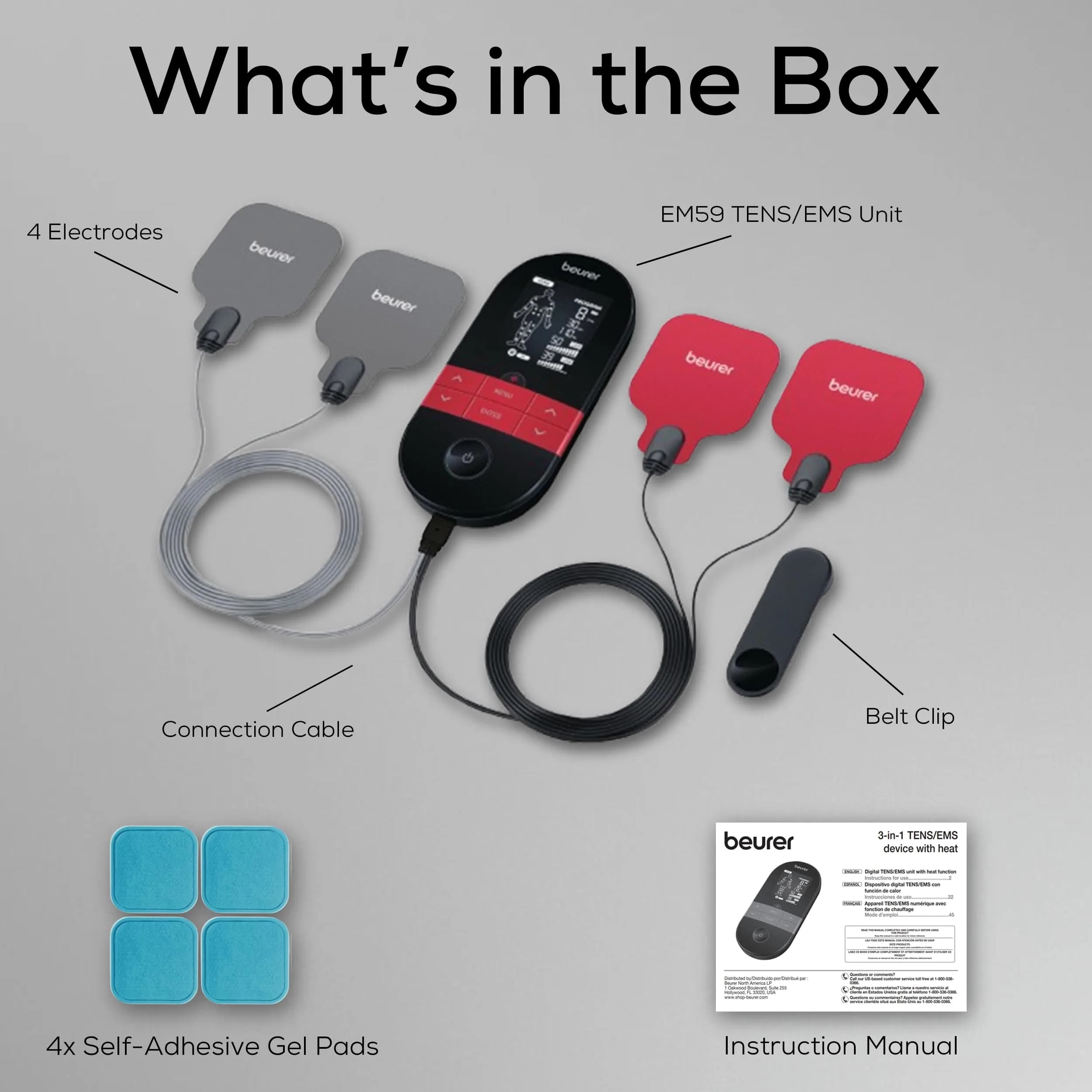 Beurer EM59 Digital 3-in-1 TENS Unit, EMS & Heat Therapy with 64 Applications | 190g (6.7 oz) - view 9